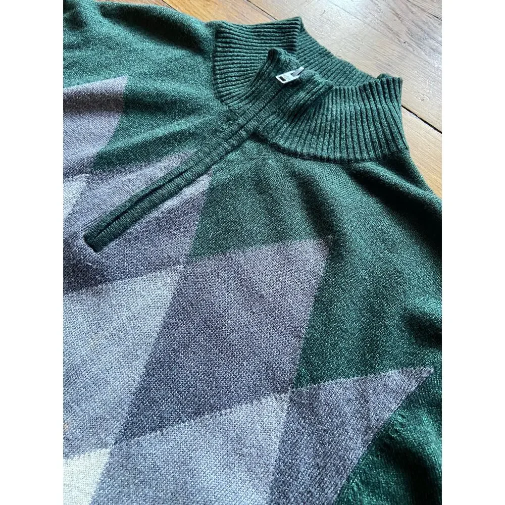 DOCKERS Green/Gray Argyle 1/4 Zip Sweater Mens sz XL